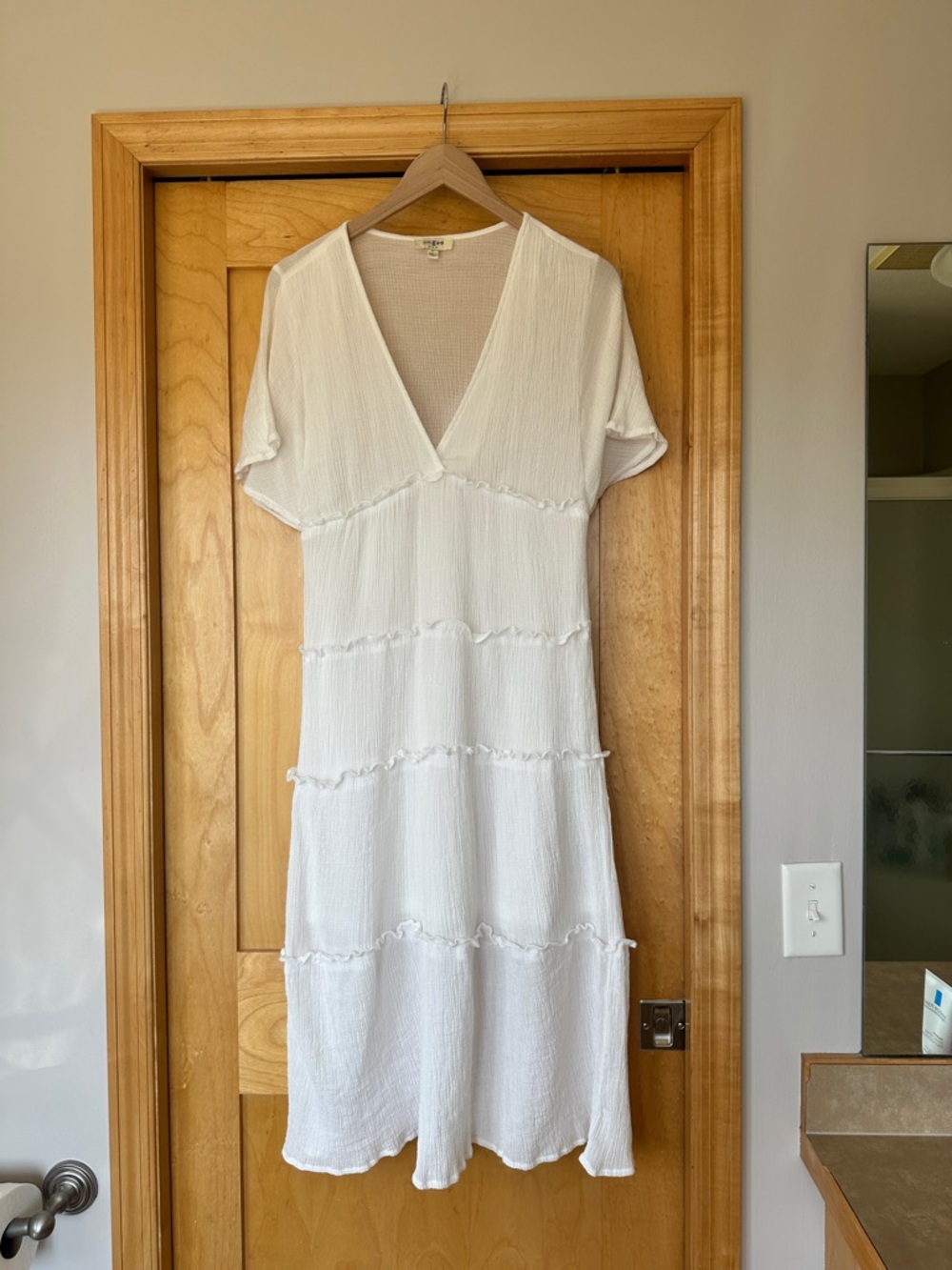 Umgee White V-Neck Tiered Maxi Dress